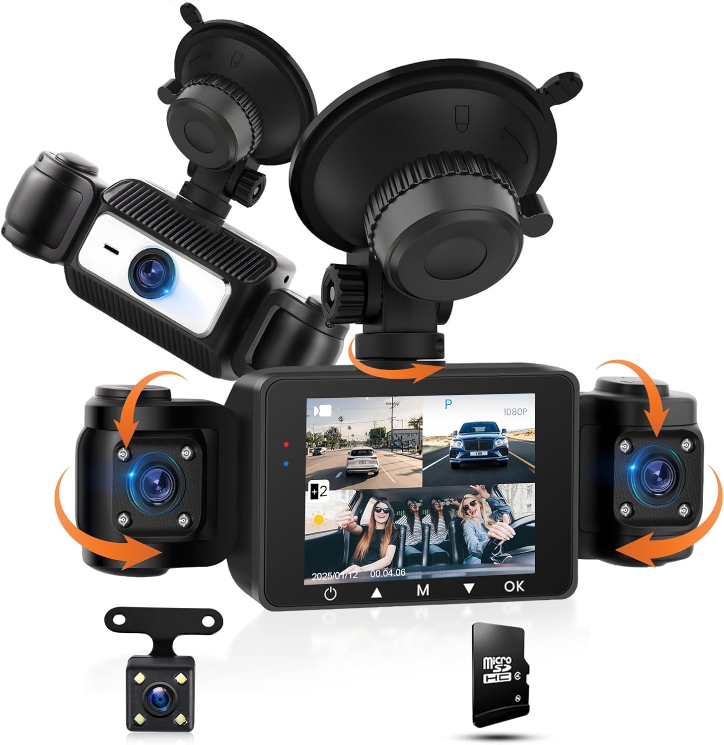 1080P Car Dashcam 4 Channel 360°, 4 Front and Rear Left Right, 2.4 Inch 1080P Dash Cam with 64GB Card Night Vision IR/Loop Video/24H Monitor/G-Sensor Parking