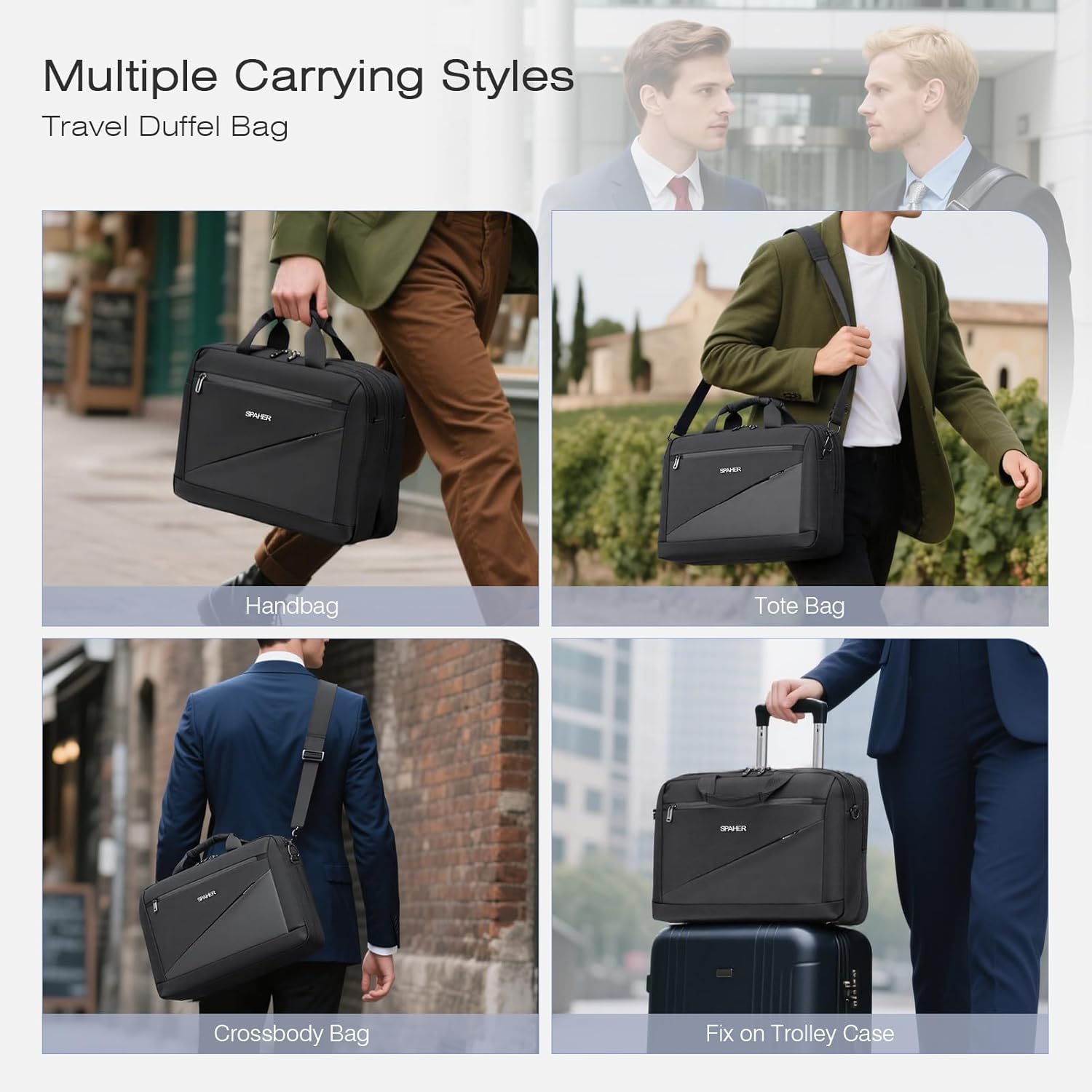 SPAHER Mala de tiracolo portátil 15,6/16 polegadas mala de transporte portátil para computador mala de mensageiro de ombro portátil trabalho mala computador portátil, preto