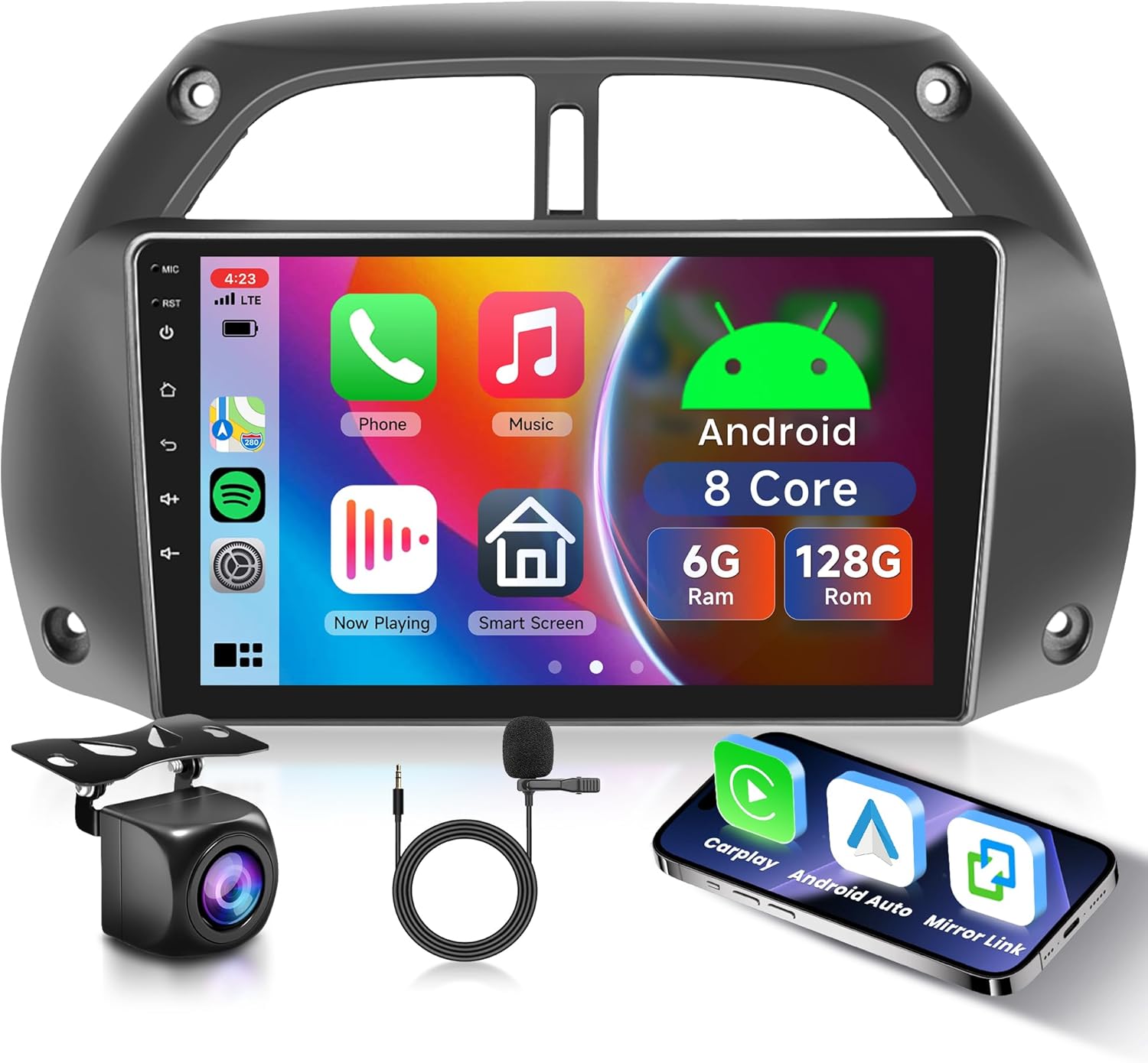 6G+128G 8 Core Wireless Carplay Android Car Radio for Toyota RAV4 2001-2006 9 Inch Screen Car Radio with Android Auto Navi GPS WiFi Mirror Link Bluetooth FM/RDS/DSP/SWC Rear Camera