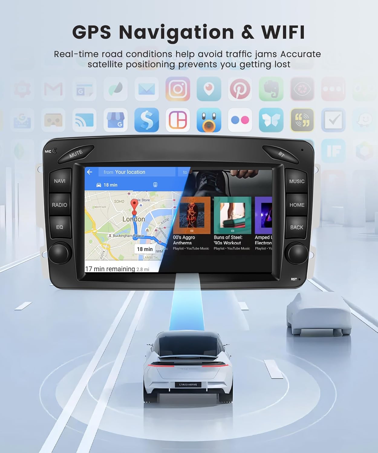 4G+64G Wireless Carplay Android Car Radio for Mercedes Benz W168 W203 CLK C209/W209 SLK/W170 W463 Viano Vito Vaneo 7 Inch Radio with Android Auto GPS Navi WiFi Bluetooth FM/RDS Rear Camera