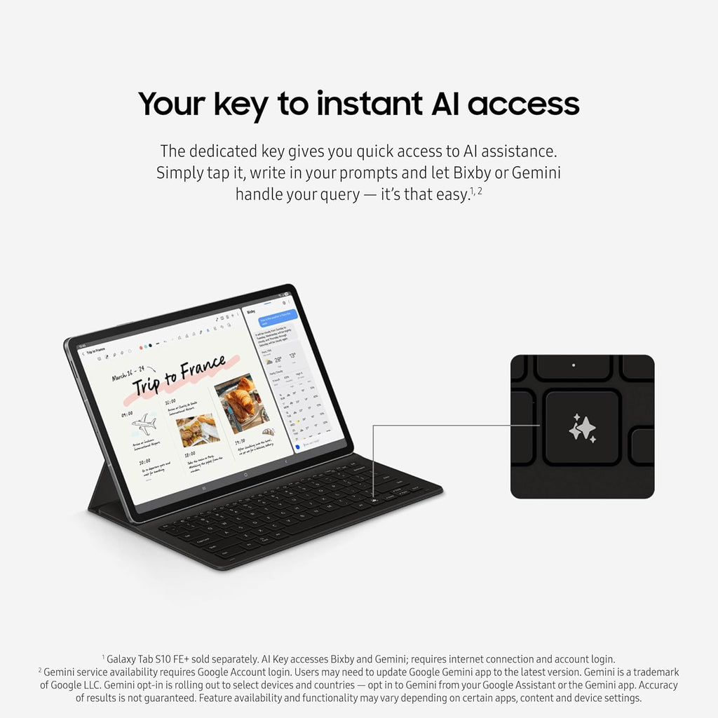 Samsung Galaxy Tab S10 FE+ Book Cover Keyboard Slim – AI Key for Galaxy Tab S10 FE+, Detachable Platform, PC-Like Experience, Wireless Keyboard Sharing, Black