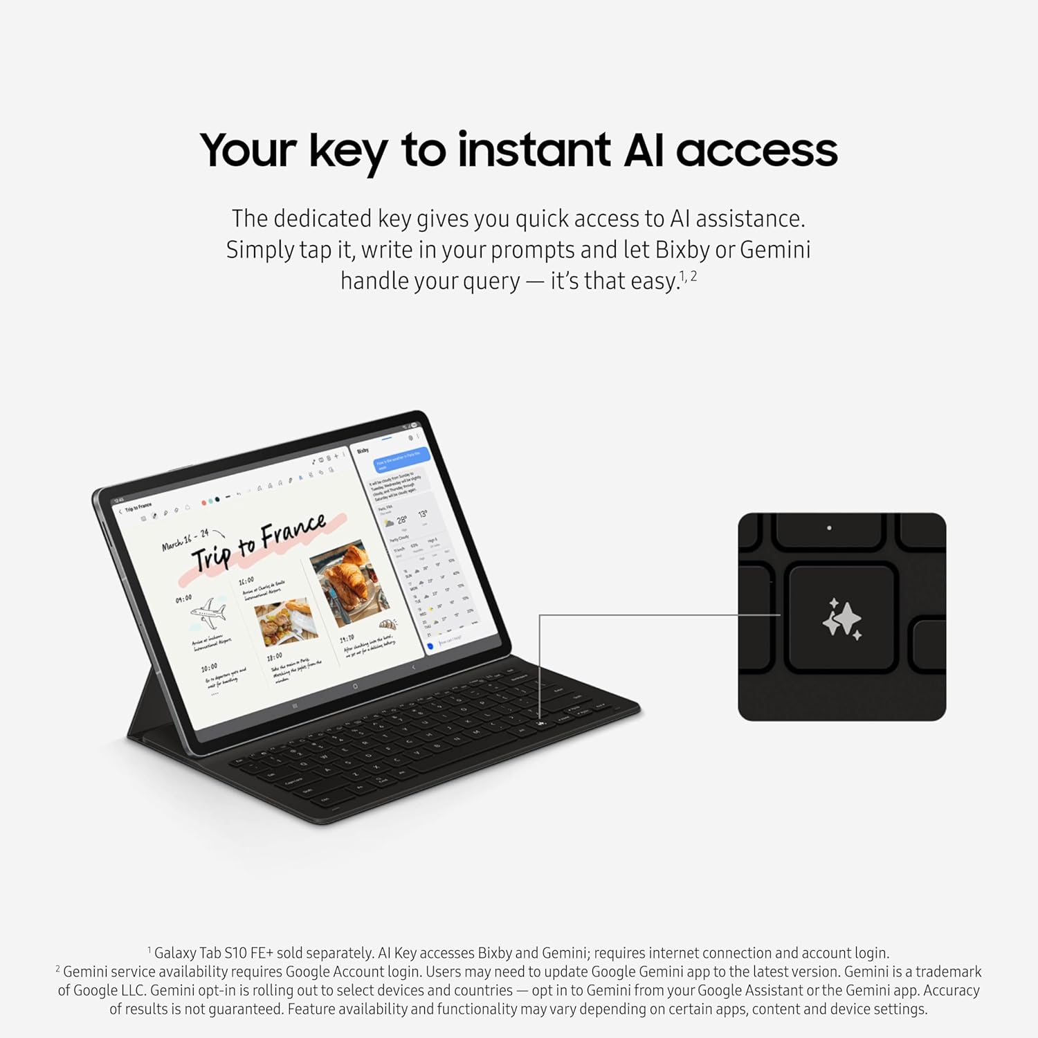 Samsung Galaxy Tab S10 FE+ Book Cover Keyboard Slim – AI Key for Galaxy Tab S10 FE+, Detachable Platform, PC-Like Experience, Wireless Keyboard Sharing, Black