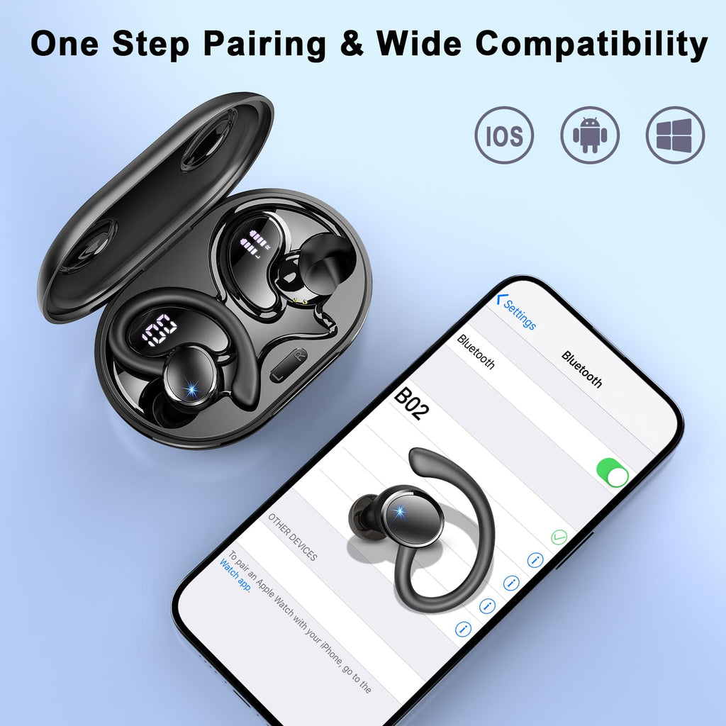 Wireless Sports Headphones, Bluetooth 5.4 HiFi Stereo Headphones with 4 HD Mic, 50H Wireless Bluetooth Headphones with Noise Cancelling ENC, LED Display, IP7 Waterproof Running Helmets