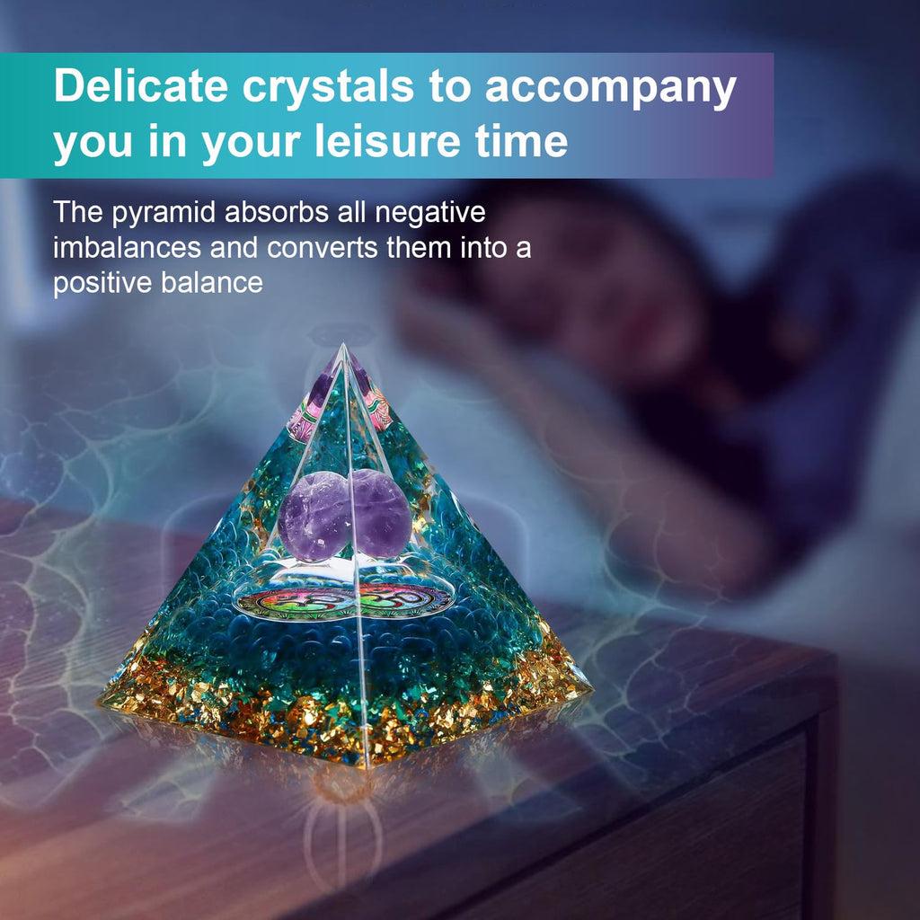 1 Piece Orgonite Authentic Orgonite Pyramid Orgonite Pyramid 3D Resin Pyramid Craft Crystal Crushed Stone Decoration Desk Living Room Bedroom Office