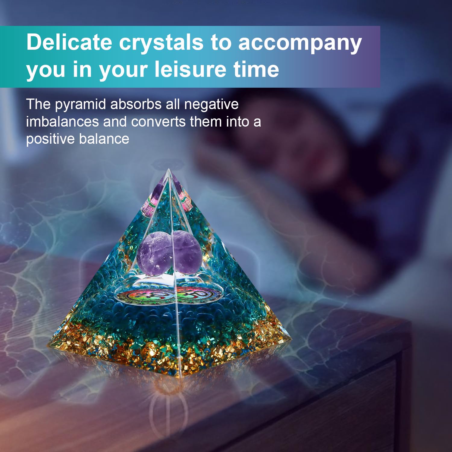 1 Piece Orgonite Authentic Orgonite Pyramid Orgonite Pyramid 3D Resin Pyramid Craft Crystal Crushed Stone Decoration Desk Living Room Bedroom Office