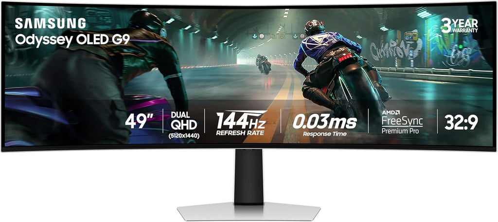 Samsung 49" Odyssey OLED G9 (G91SD) Dual QHD QD-OLED G-Sync Compatible Curved Gaming Monitor, 144Hz, 0.03ms, AMD FreeSync Premium Pro, Ergonomic Stand, 3 Year Warranty, LS49DG910SNXZA, 2024