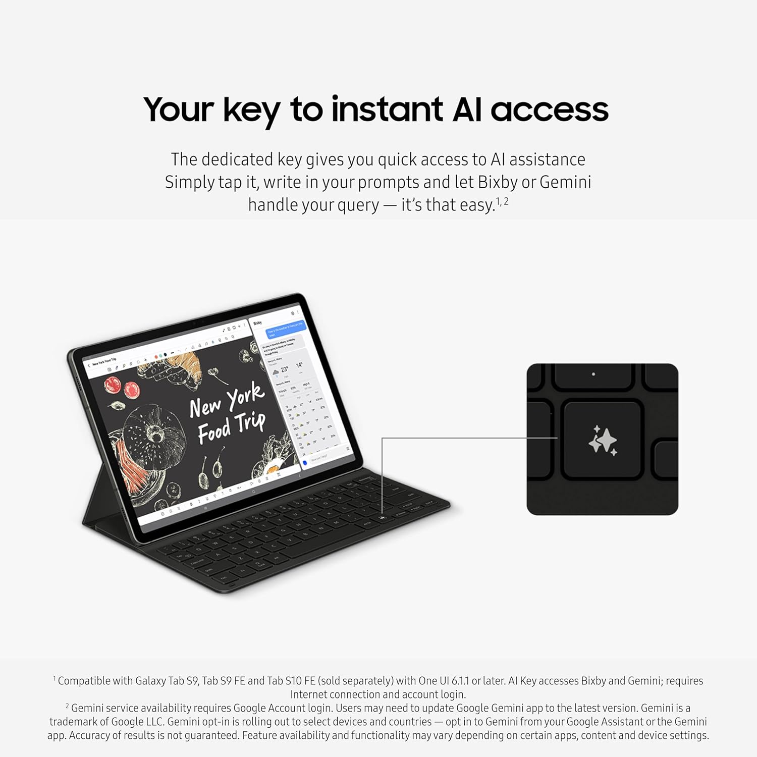 Samsung Galaxy Tab S9 | S9 FE | S10 FE, FE Book Cover Keyboard Slim - AI Key for Galaxy Tab S10 FE, Detachable Platform, PC-Like Experience, Wireless Keyboard Sharing