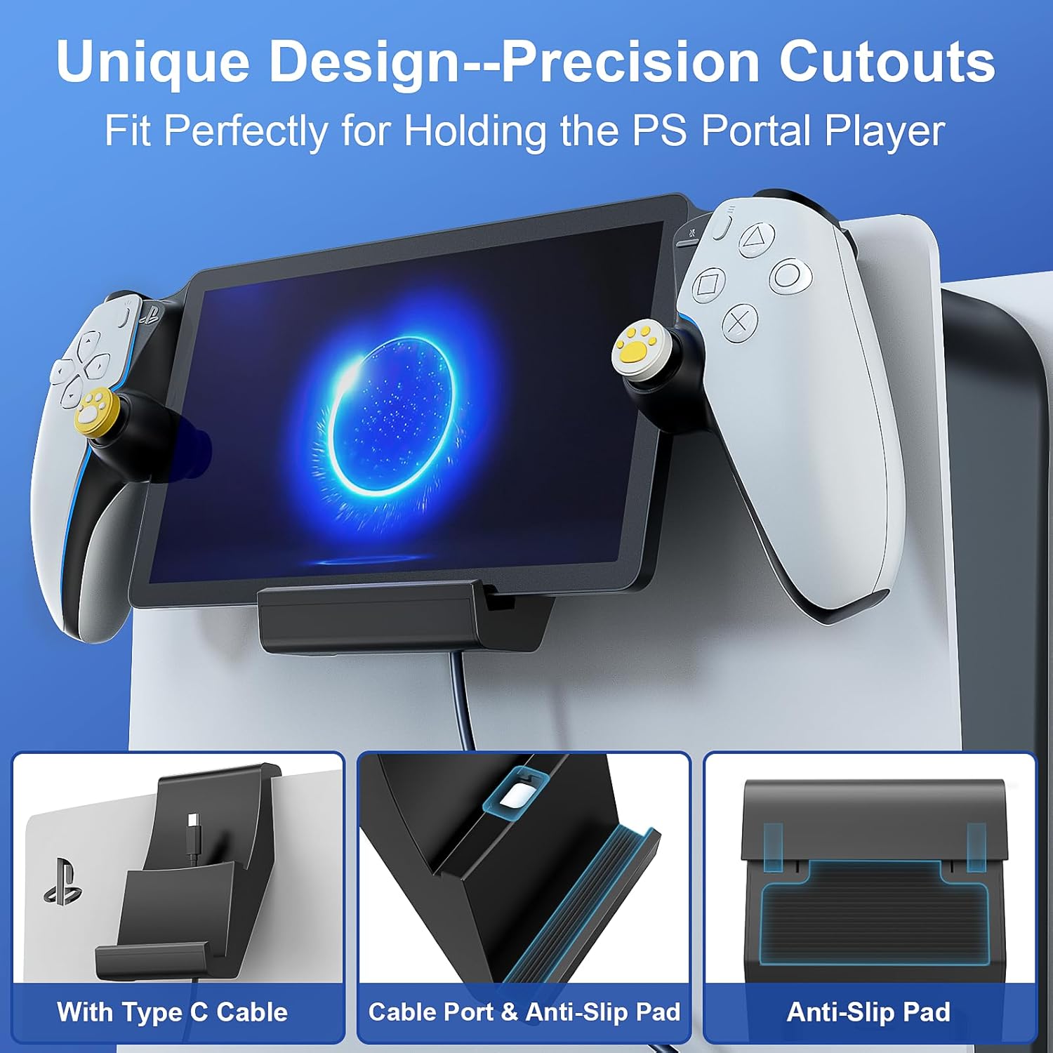 daydayup Juego de accesorios 14 en 1 compatible con PlayStation Portal Remote Player, bolsa de transporte y soporte para percha con 2 protectores de pantalla y 4 asas para pulgar, paquete de