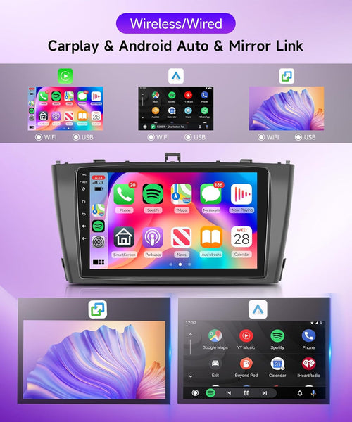 2G + 64G Wireless CarPlay Android Car Radio for Toyota Avensis 3 T27 2008-2015 9-inch 2 Din Car Radio with Android Auto, GPS Navigation, WiFi, Mirror Link, Bluetooth, FM/RDS, EQ/USB/SWC, Rearview Camera 