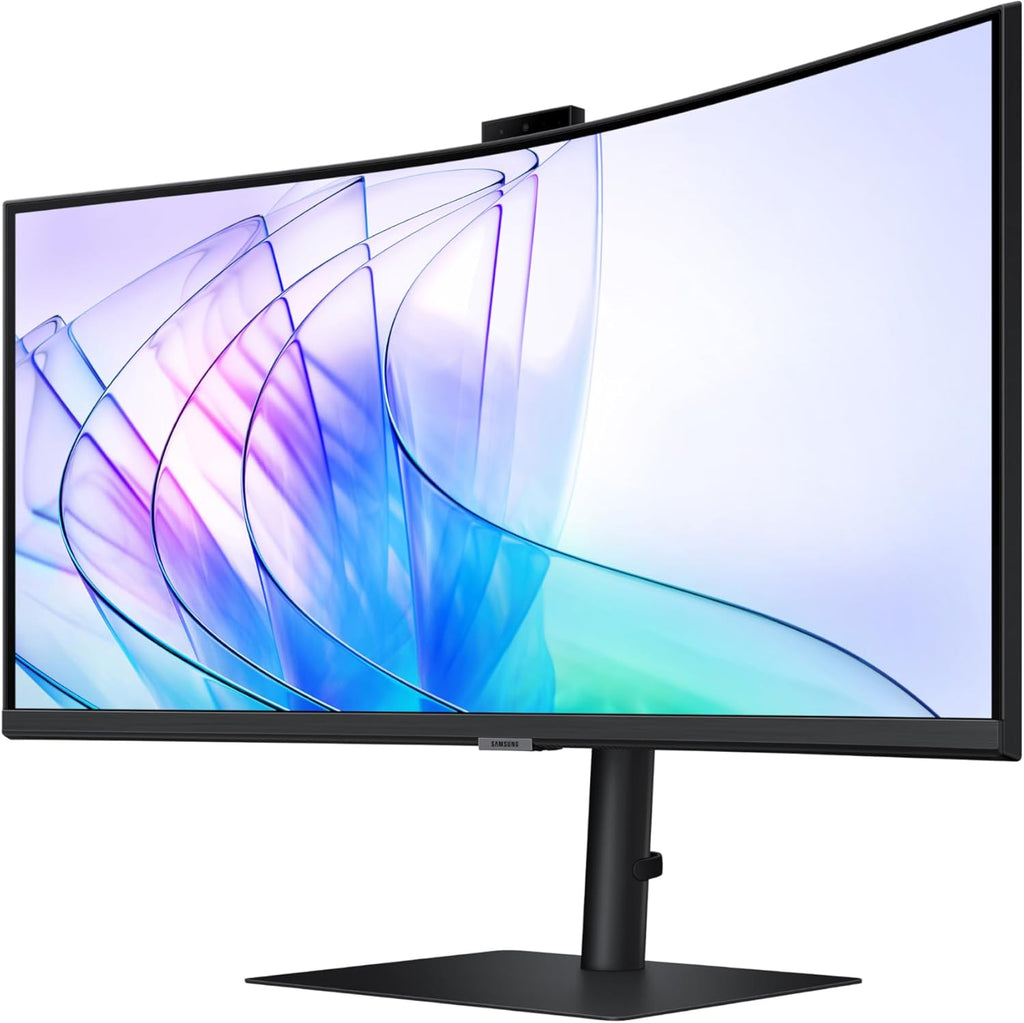 Samsung 34-Inch ViewFinity S65VC Series Ultra-WQHD Curved Computer Monitor, 100Hz, AMD FreeSync, HDR10, USB-C, Built-in Speaker, Camera, KVM Switch, Eye Care, Eco-Packaging, LS34C650VANXGO, Black