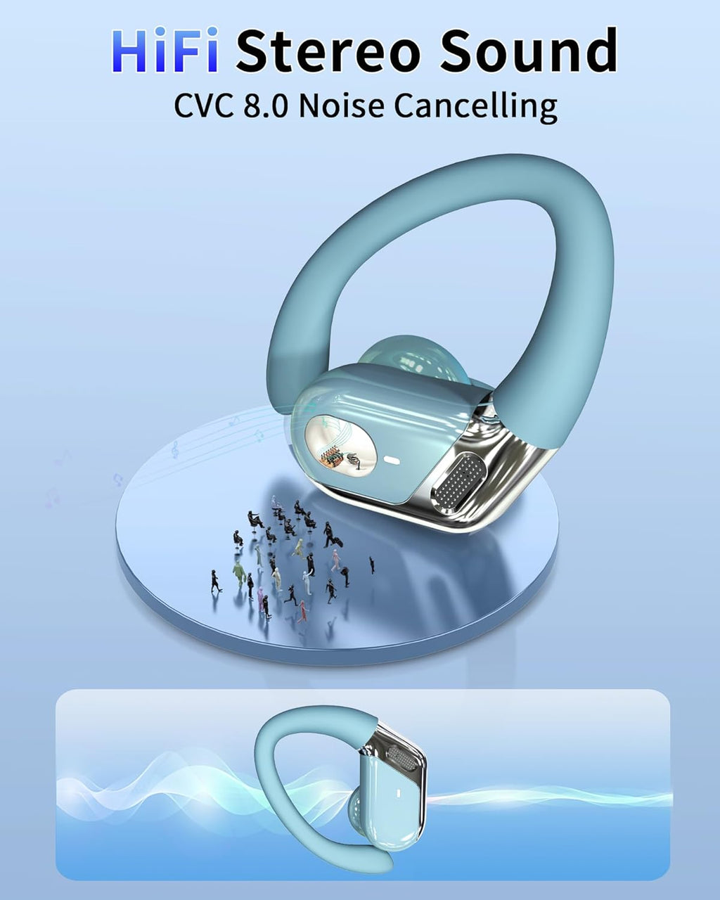 Bluetooth 5.4 Sport Headphones, Bluetooth Headphones with 3D Hifi Stereo, 50 Hours Wireless Earphones In Ear Noise Cancelling ENC and 4 HD Mics, IP7 Waterproof Wireless Earphones