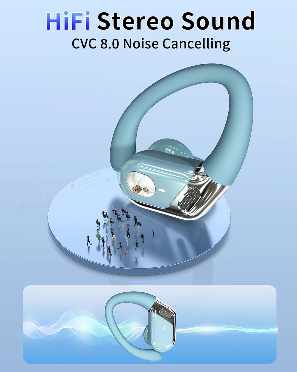 Bluetooth 5.4 Sport Headphones, Bluetooth Headphones with 3D Hifi Stereo, 50 Hours Wireless Earphones In Ear Noise Cancelling ENC and 4 HD Mics, IP7 Waterproof Wireless Earphones