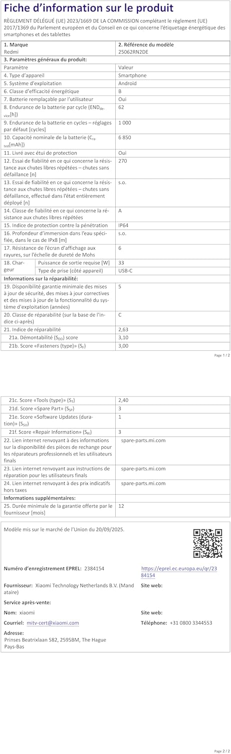 XIAOMI Redmi 15C Smartphone 4+128GB Pantalla de 6.9" 120Hz cámara IA de 50MP batería de 6000mAh Carga rápida de 33W procesador Octa-Core Negro(con Funda)