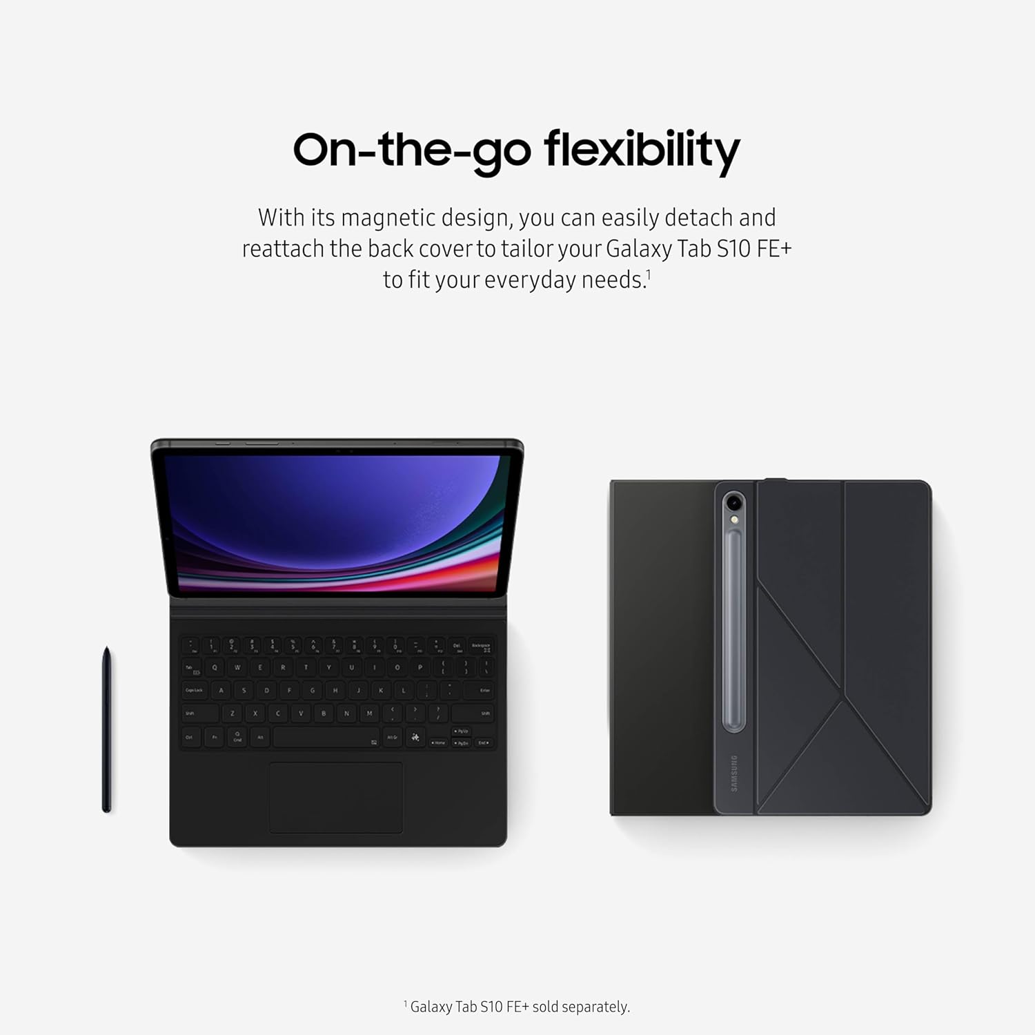 Samsung Galaxy Tab S10 FE+ Smart Book Cover for Galaxy Tab S10 FE+, Detachable Platform, PC-Like Experience, Wireless Keyboard Sharing, White