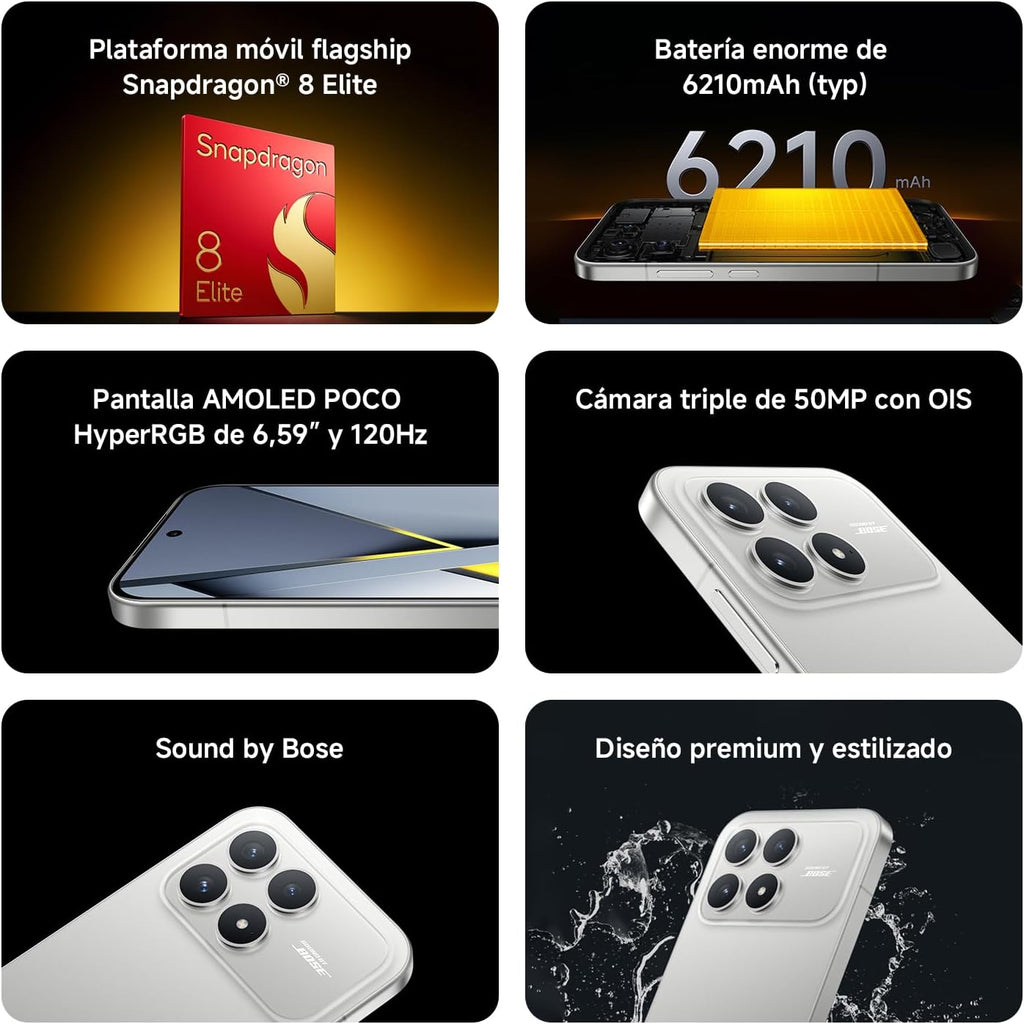 XIAOMI POCO F8 Pro - Smartphone de 12+256GB, Triple cámara de 50MP con OIS, Pantalla AMOLED de 6,59” 120Hz, Snapdragon 8 Elite, Hypercharge 100W, Cargador no Incluido, Azul (Versión ES)