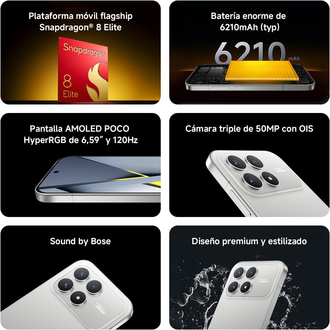 XIAOMI POCO F8 Pro - Smartphone de 12+256GB, Triple cámara de 50MP con OIS, Pantalla AMOLED de 6,59” 120Hz, Snapdragon 8 Elite, Hypercharge 100W, Cargador no Incluido, Azul (Versión ES)