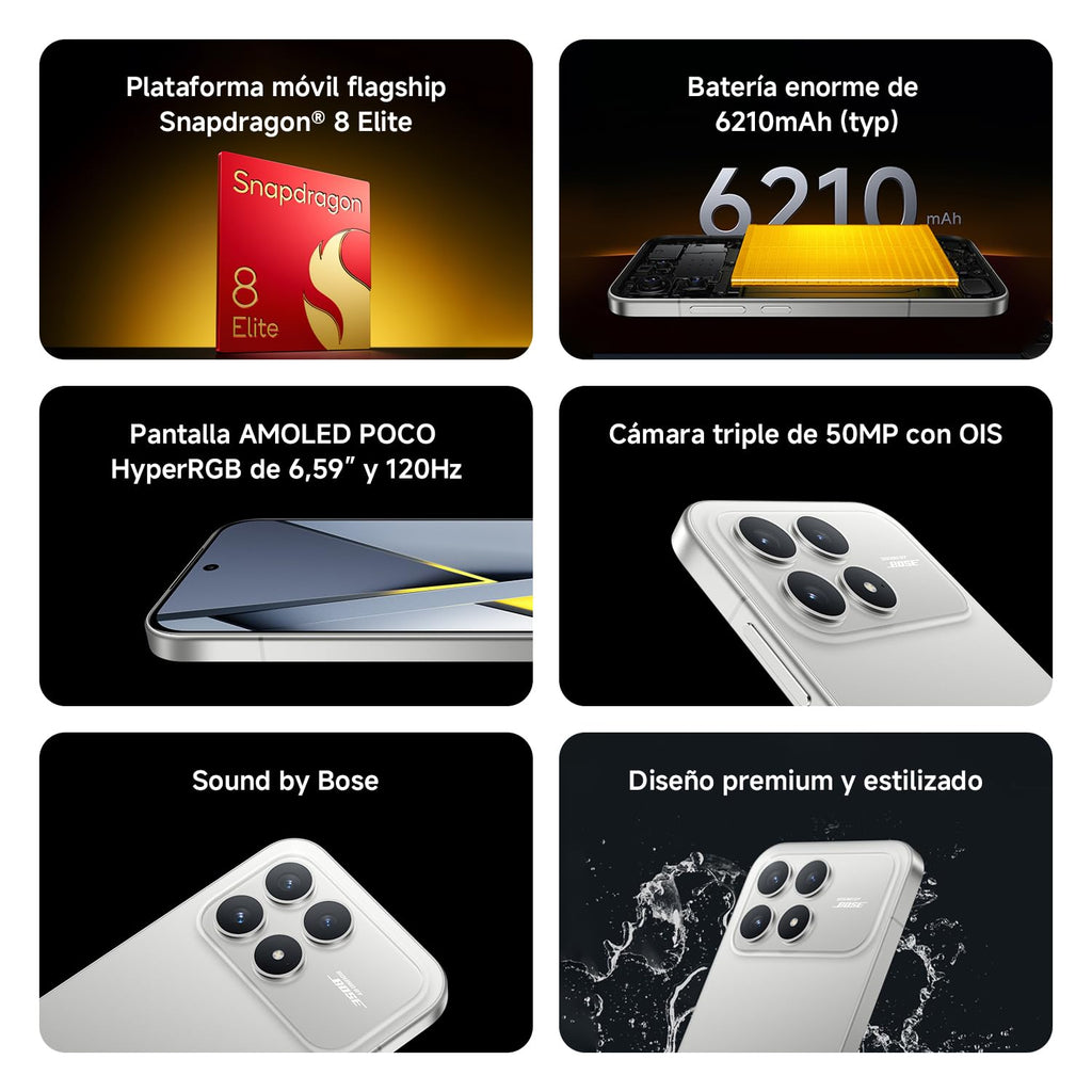 XIAOMI POCO F8 Ultra Smartphone 16+512GB, 6.85" 120Hz AMOLED Display, Snapdragon 8 Elite Gen 5, Hypercharge 100W Charging and 50W Wireless, Charger Not Included, Denim Blue (ES Version)