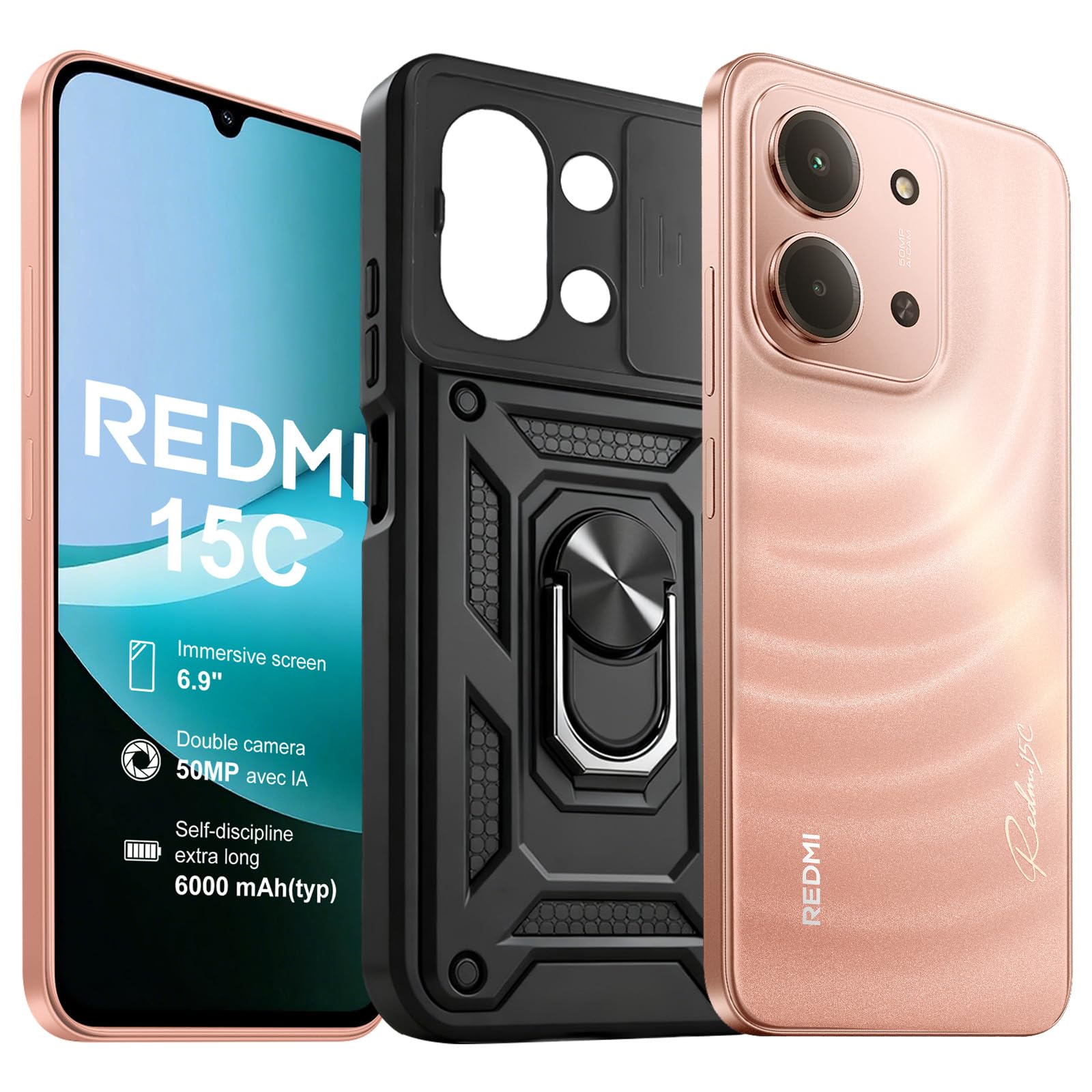 XIAOMI Redmi 15C Smartphone 4+128GB Pantalla de 6.9" 120Hz cámara IA de 50MP batería de 6000mAh Carga rápida de 33W procesador Octa-Core Azul(con Funda)