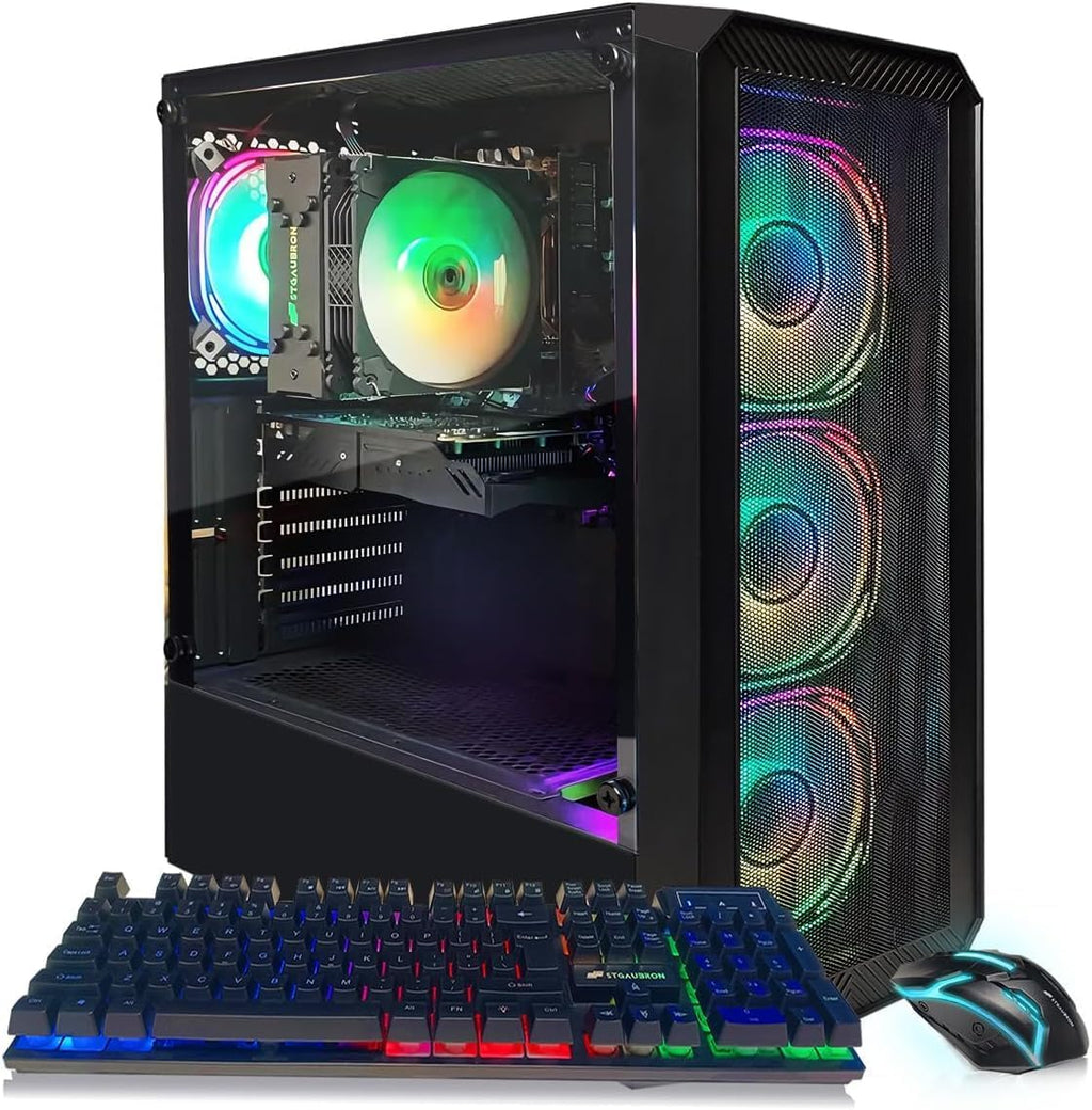 STGAubron Gaming PC Desktop Computer, Intel Core i7 up to 3.9GHz, Radeon RX 580 8G, 16G RAM, 512G SSD, WiFi 6, BT 5.0, RGB Fan x6, Windows 11 Home