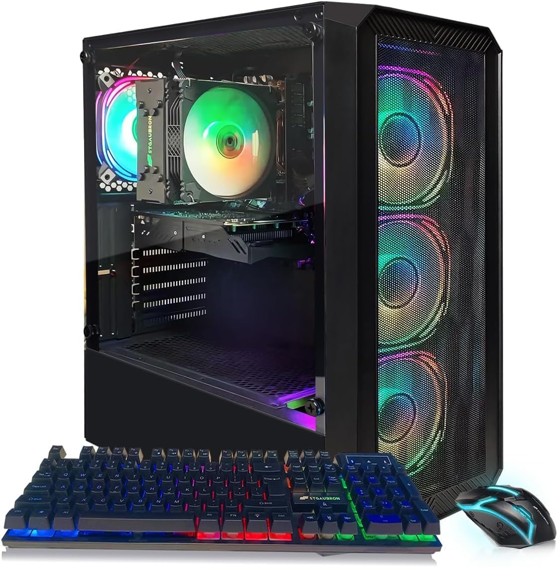 STGAubron Gaming PC Desktop Computer, Intel Core i7 up to 3.9GHz, Radeon RX 580 8G, 16G RAM, 512G SSD, WiFi 6, BT 5.0, RGB Fan x6, Windows 11 Home