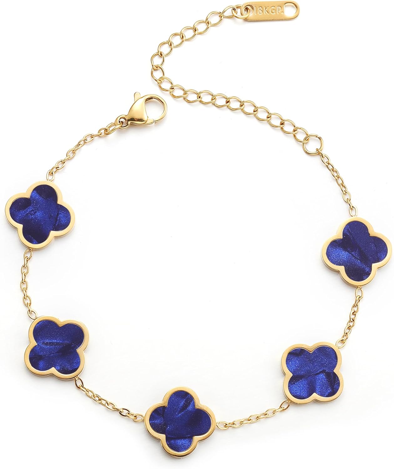 18K Gold Plated Clover Lucky Bracelet for Women White/Black/Red/Green Flower Four Leaf Link Bracelets Trendy Jewelry Gifts for Women