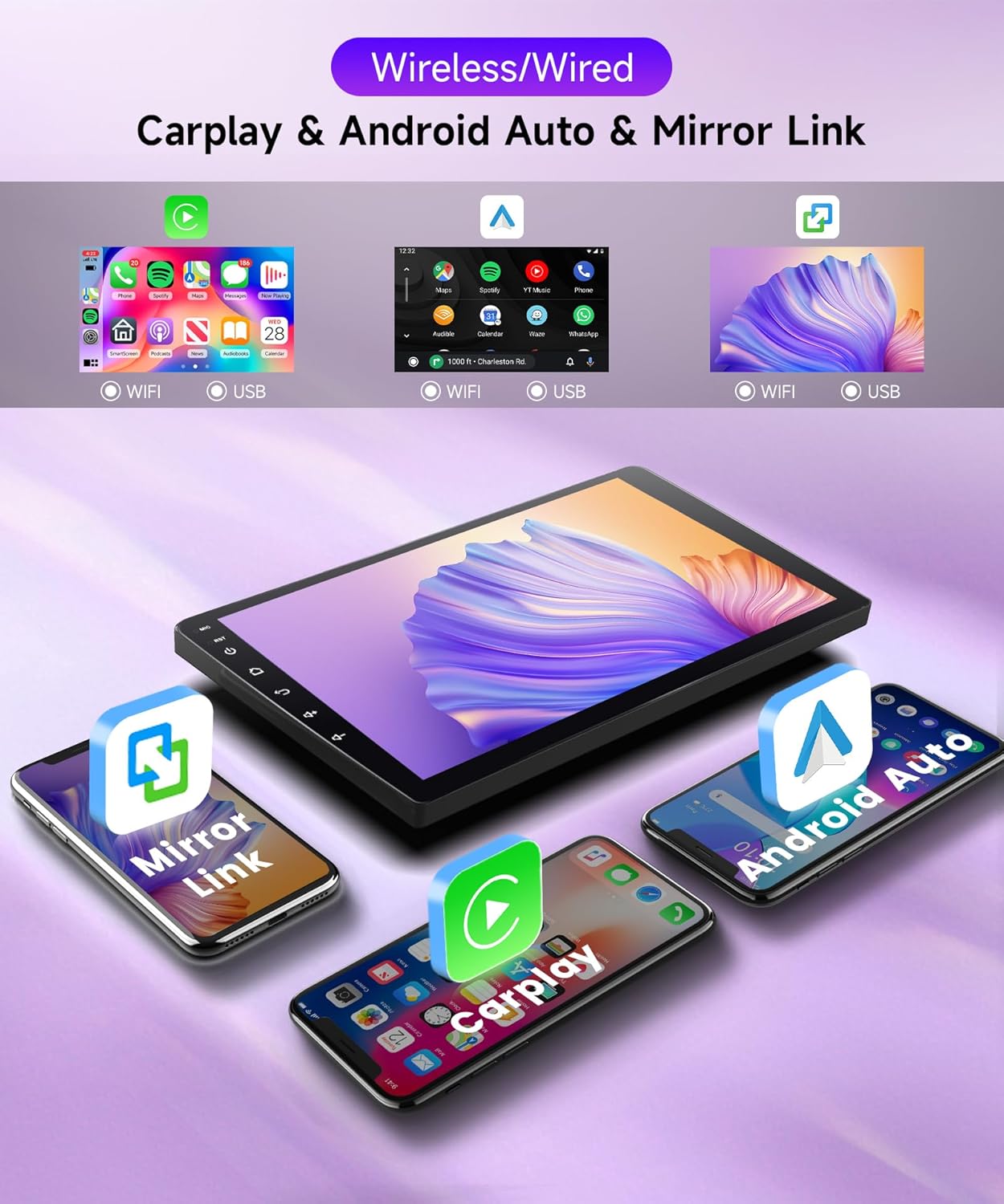 2G+64G Wireless Carplay Android Car Radio for Citroen C5 2008-2017 10 Inch Touchscreen Car Radio 2 DIN with Android Auto GPS Navi WiFi Mirror Link Bluetooth FM/RDS/EQ/SWC Rear Camera