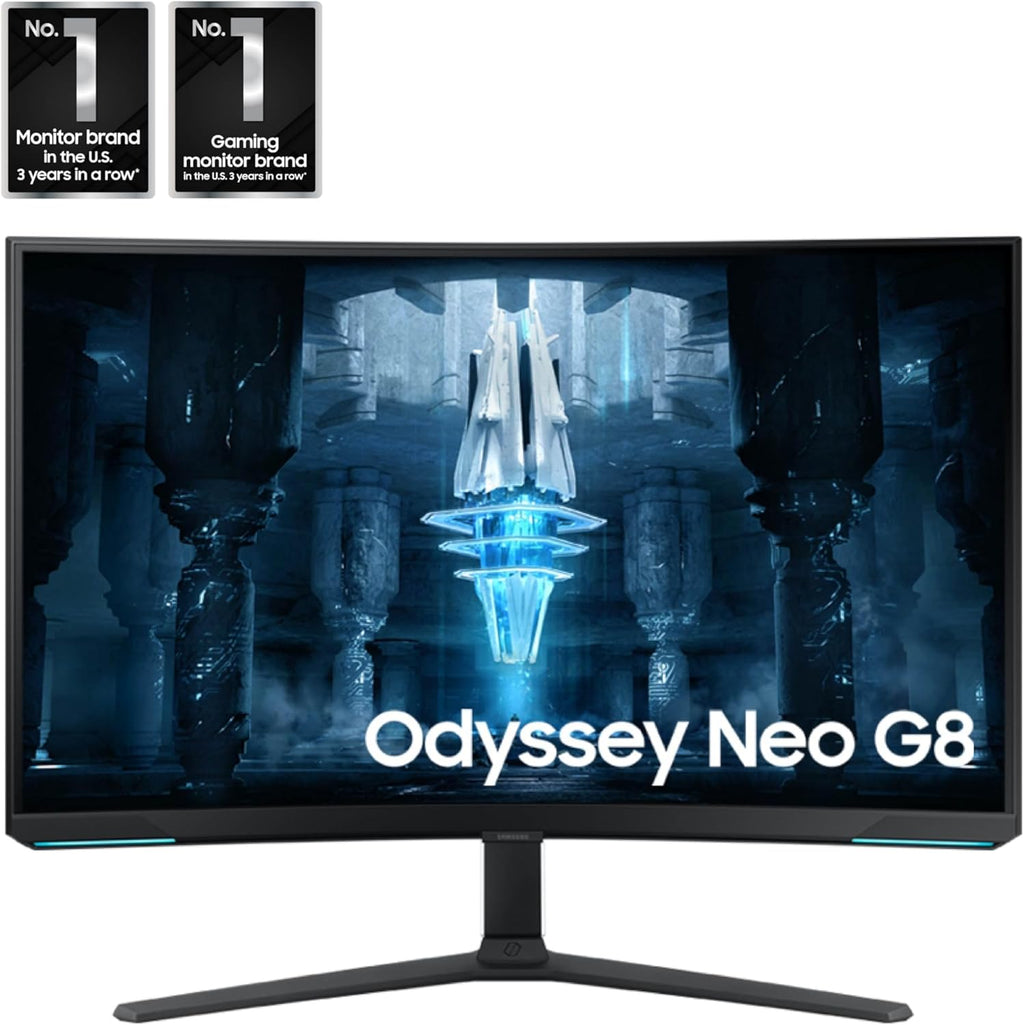 Samsung 32" Odyssey Neo G8 (G85NB) 4K UHD 240Hz 1ms G-Sync 1000R Curved Gaming Monitor, Quantum HDR2000, AMD FreeSync Premium Pro, Matte Display, DisplayPort, Black & White, LS32BG852NNXGO