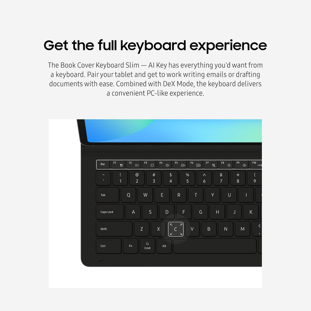 Samsung Galaxy Tab S10 FE+ Book Cover Keyboard Slim – AI Key for Galaxy Tab S10 FE+, Detachable Platform, PC-Like Experience, Wireless Keyboard Sharing, Black