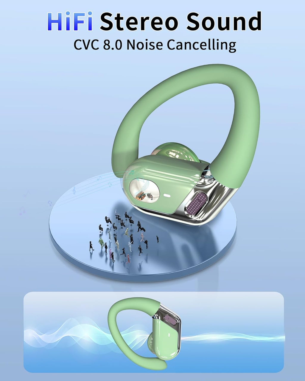 Bluetooth Headphones, 5.4 Sports Headphones, 50 Hours Wireless Earphones In Ear Noise Cancelling ENC and 4 HD Mic, IP7 Waterproof Earphones Without HiFi Stereo