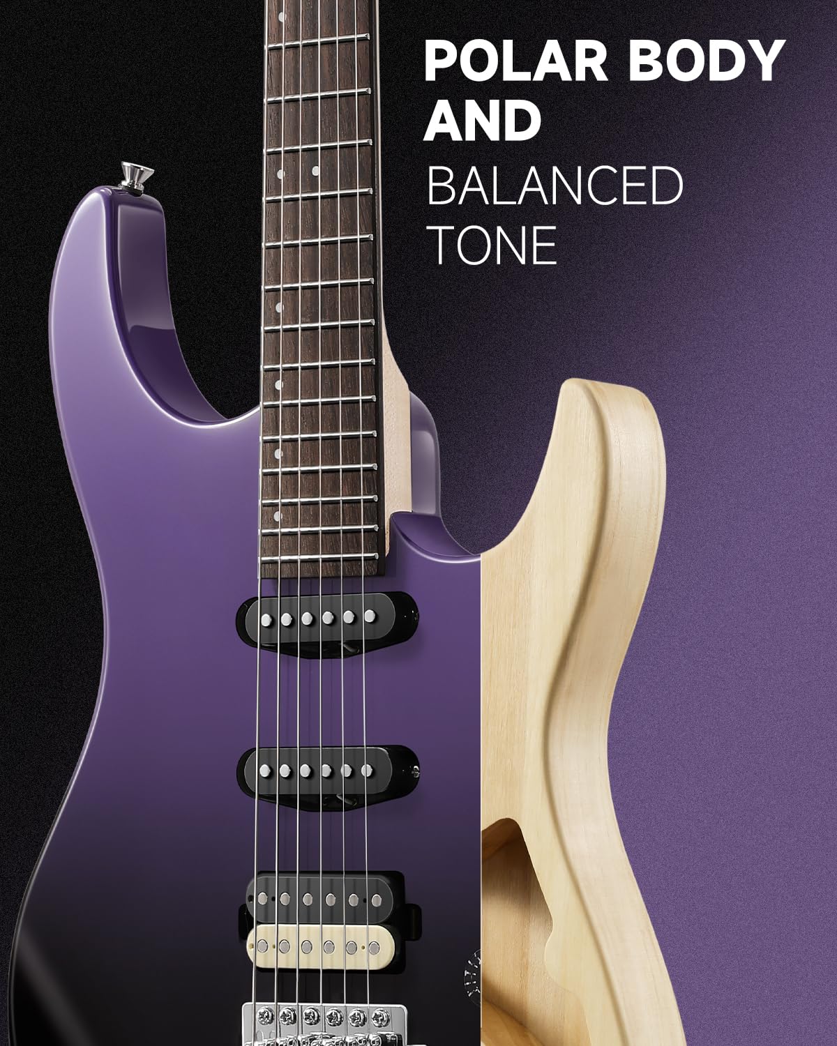 Donner DMT-66 39 polegadas guitarra elétrica de tamanho completo para iniciantes, kit de guitarra elétrica com capa preta roxa