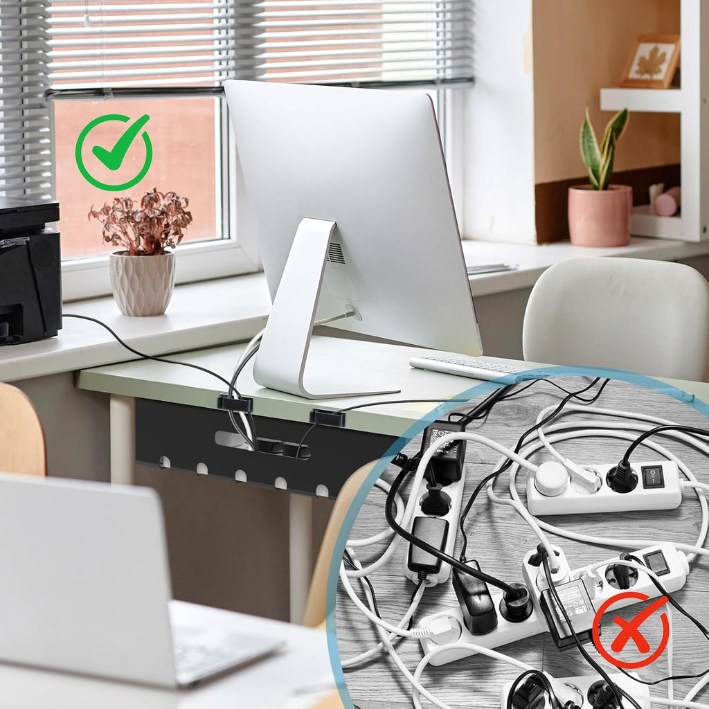 2-Piece Desktop Cable Organizer, No Drilling Required, Desktop Cable Tray, Cable Management for Office Cable Storage, Home, Workplace, Black 