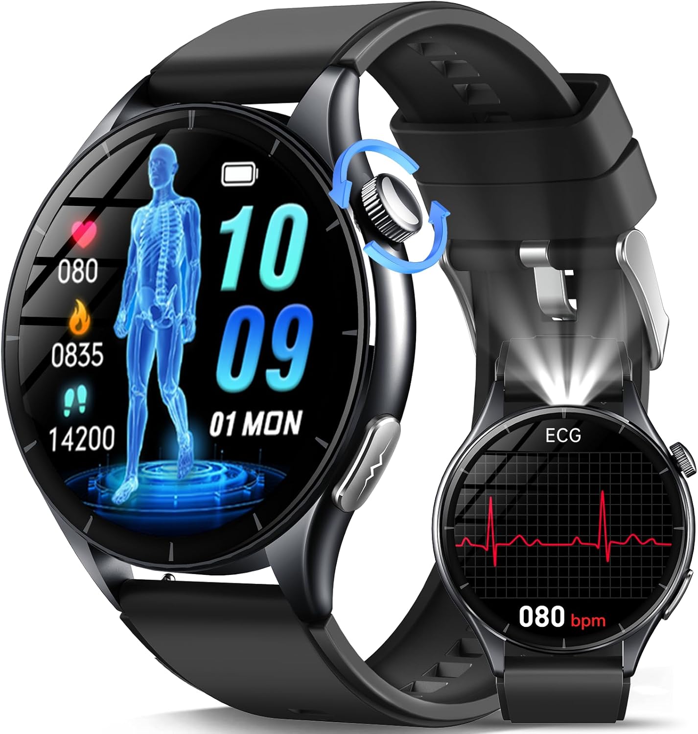 Smart Watch with Uric Acid, 1.56 inch AMOLED Smartwatch with Bluetooth Calls, 24H Heart Rate and SpO2 Temperature Sleep Sports Watch for Android iOS