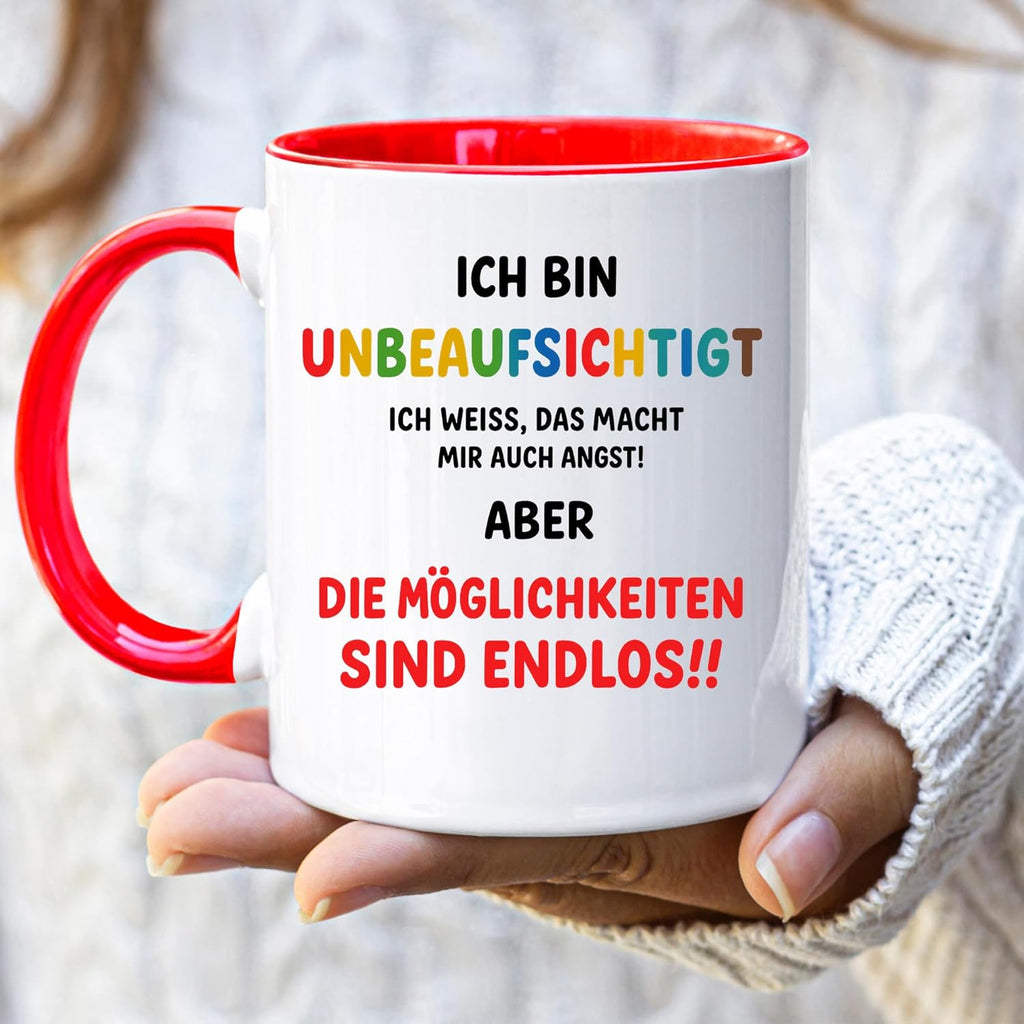 Jungle Mug Caneca de presente para colegas | Caneca com texto em alemão Unbeaufsichtigt Spruch Lustig | Geschenk Abschied Kollelegin Büro | Funny Tasse Arbeit Frauen Männer