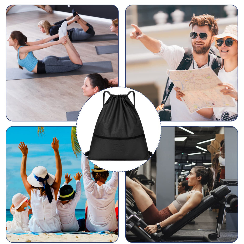 Jsdoin Waterproof Drawstring Bag for Gym, Sports Drawstring Backpack, Sports Bag, Zipper, School, Beach, Holiday, Swimming, Travel