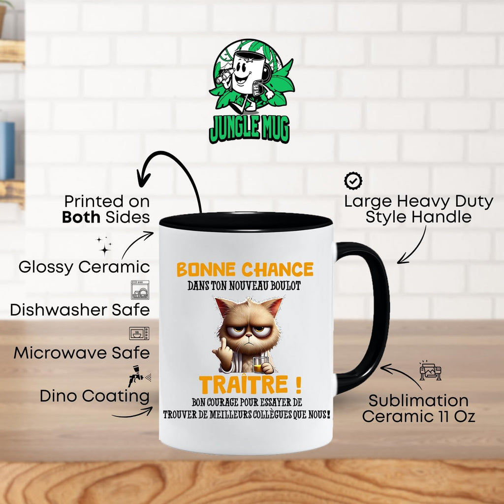 Jungle Mug Caneca do colega | presente divertido de início para colega | Boa sorte traidor! Caneca de humor preto | Caneca de presente para escritório, compatível com máquina de lavar louça e