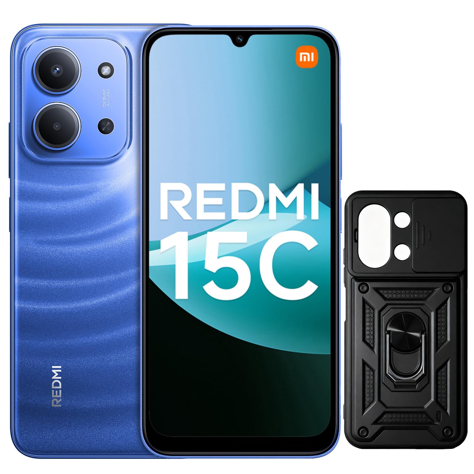 XIAOMI Redmi 15C Smartphone 4+256GB Pantalla de 6.9" 120Hz cámara IA de 50MP batería de 6000mAh Carga rápida de 33W procesador Octa-Core Negro(con Funda)