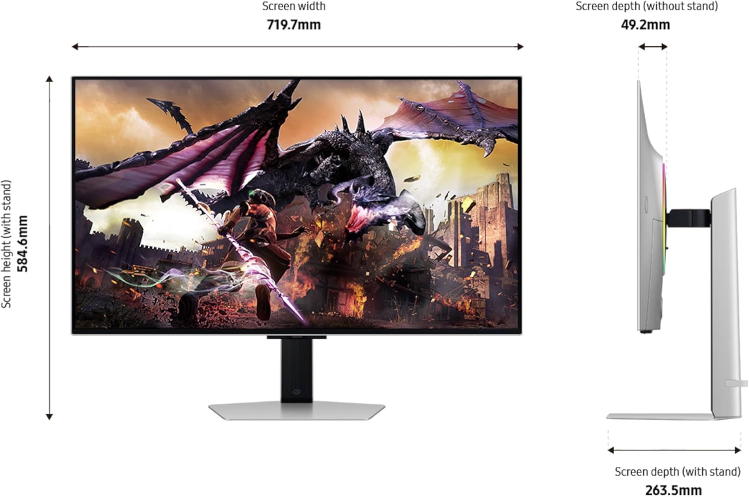 Samsung 32" Odyssey OLED G8 (G80SD) Series 4K UHD Smart Gaming Monitor w QD-OLED, 240Hz 0.03ms, G-Sync Compatible, Glare-Free Display, Sleek Metal Design, LS32DG800SNXZA, 3 Yr Warranty