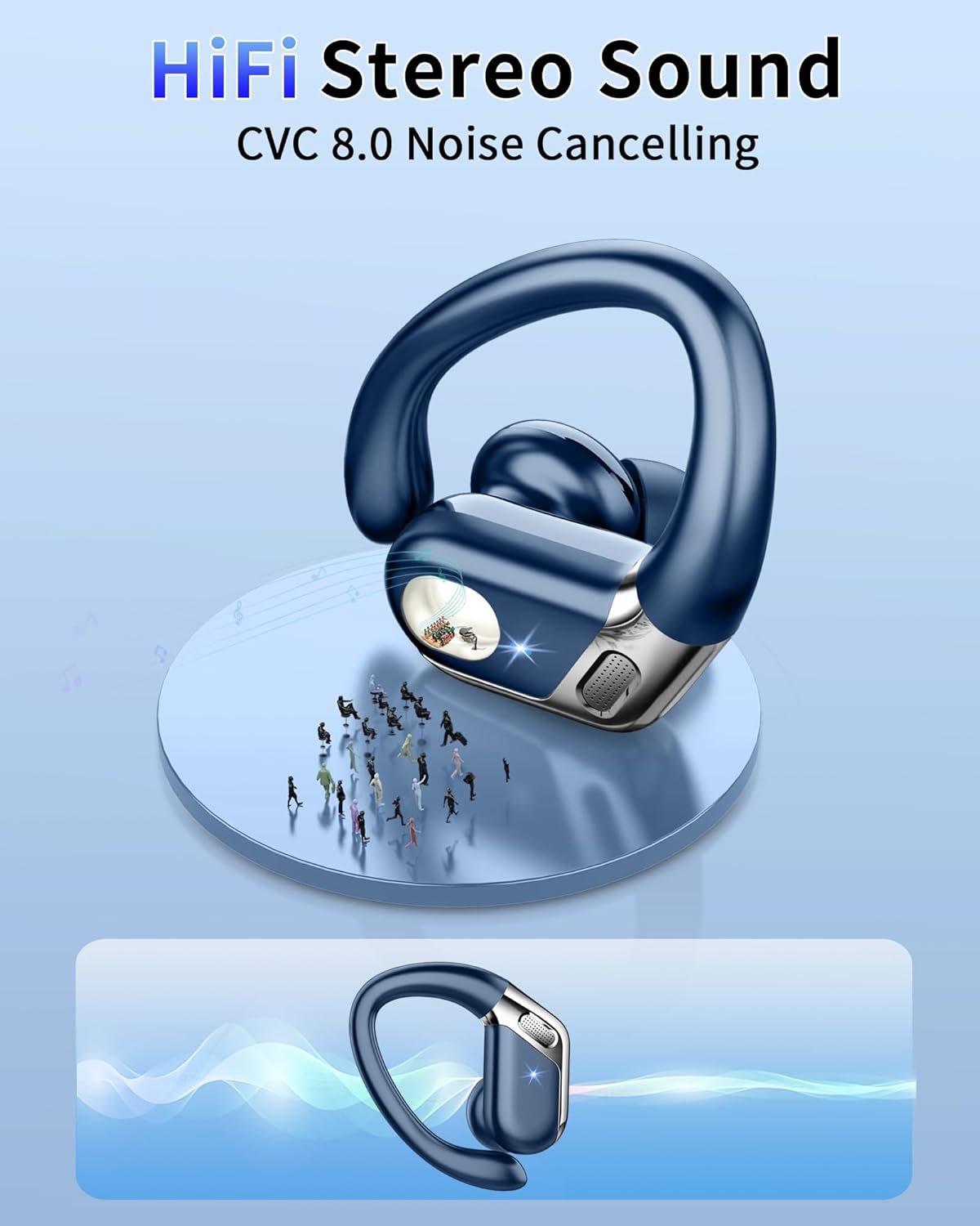 Bluetooth 5.4 Sport Headphones, Bluetooth Headphones with 3D Hifi Stereo, 50 Hours Wireless Earphones In Ear Noise Cancelling ENC and 4 HD Mics, Waterproof Wireless Earphones