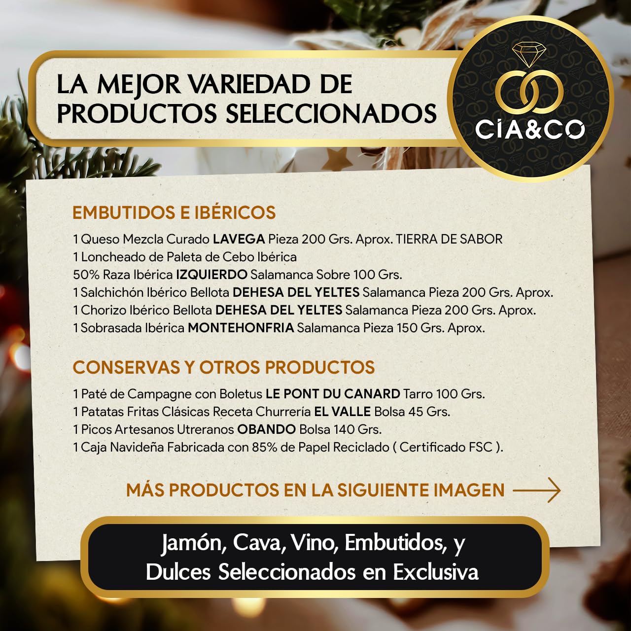 Christmas Basket with Gourmet Ham 2025 (Lot 217) · With Red and White Wine Rioja, Cava, Gin, Beer, Sweets and Iberian · Includes Customizable Card · Ideal Corporate or Family Gift