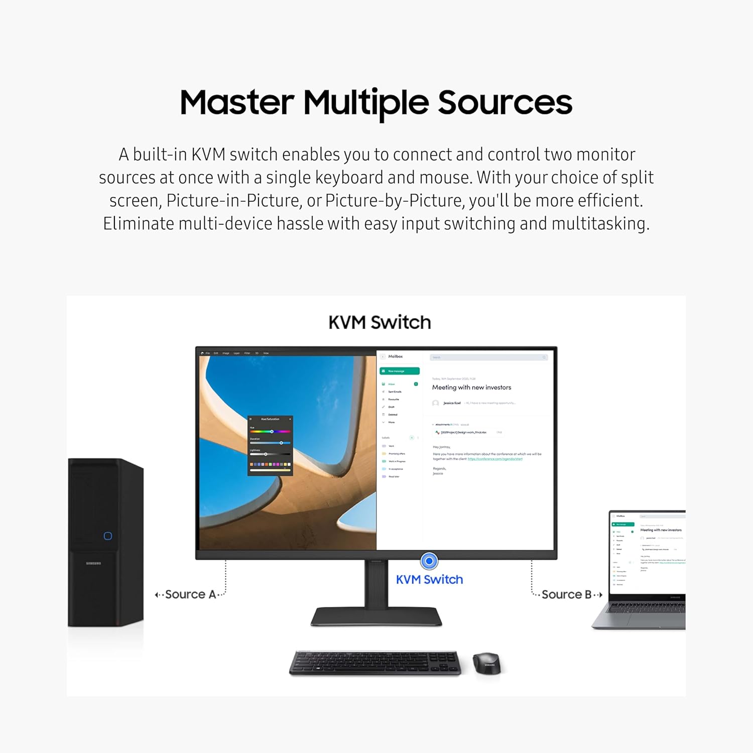 SAMSUNG 32" ViewFinity S6 (S60UD) Series QHD High Resolution Computer Monitor, 100Hz, HDR10, USB-C, Built-In LAN Port, Daisy Chain Support, Easy Setup, Height Adjustable Stand, LS32D606UANXGO, 2024