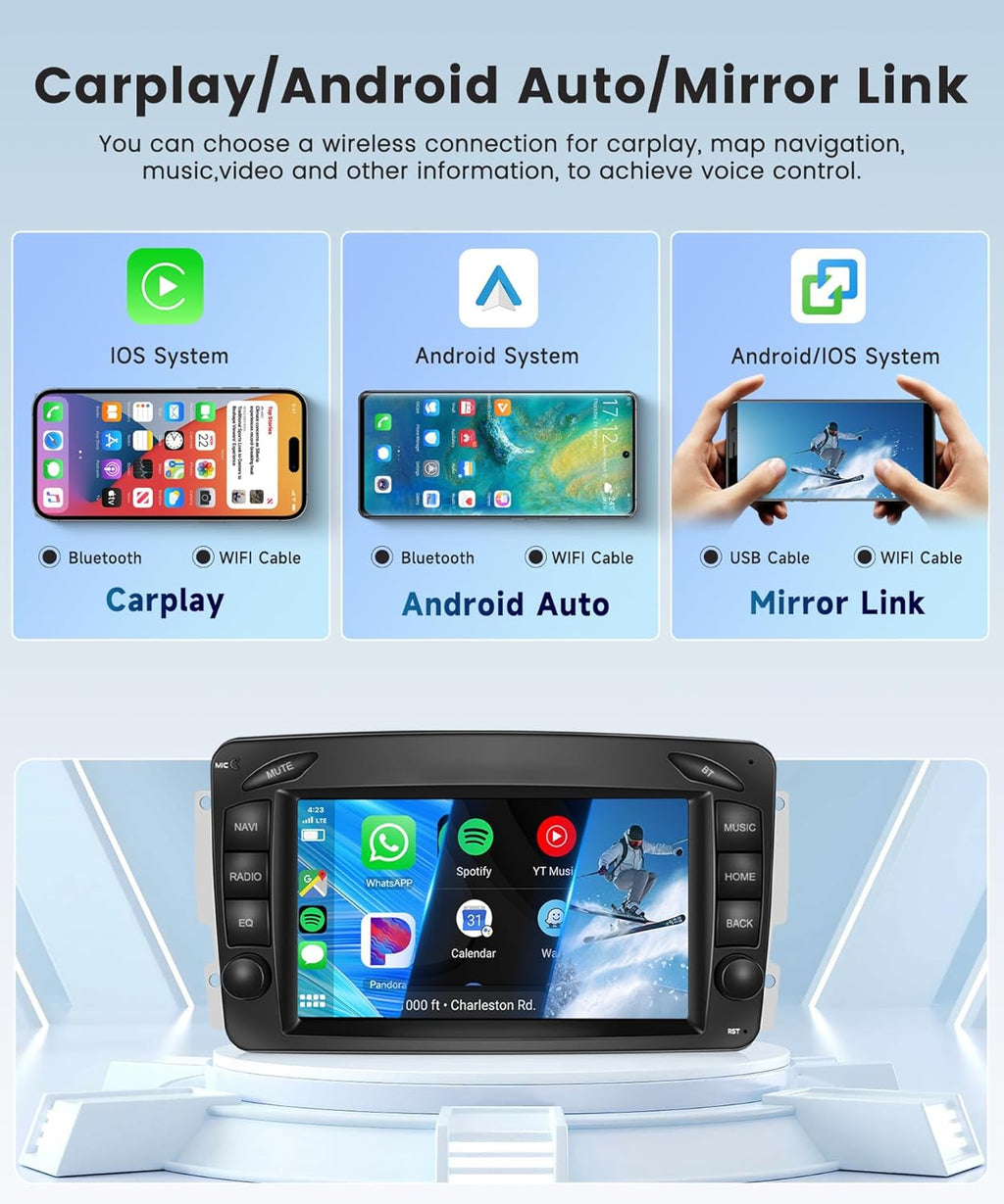 4G + 64G Wireless CarPlay Android Car Radio for Mercedes Benz W168 W203 CLK C209 / W209 SLK / W170 W463 Viano Vito Vaneo 7 Inch Radio with Android Auto GPS Navi WiFi Bluetooth FM / RDS Rear Camera 