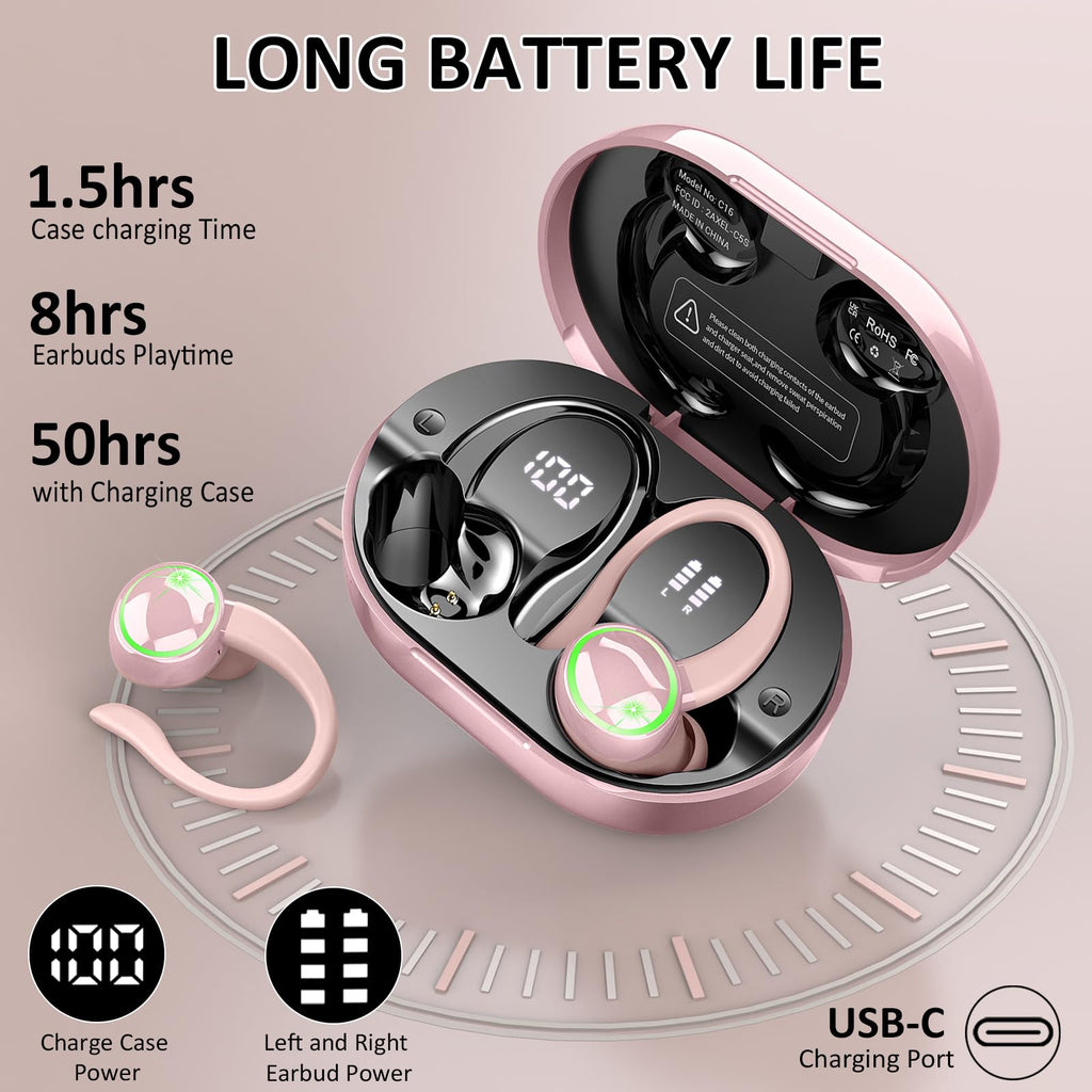 Bluetooth Headphones, Mpermeable Wireless Noise Cancelling Headphones ENC and 4 HD Mics, Sports Bluetooth Headphones with HiFi Stereo, Wireless Earbuds with Display