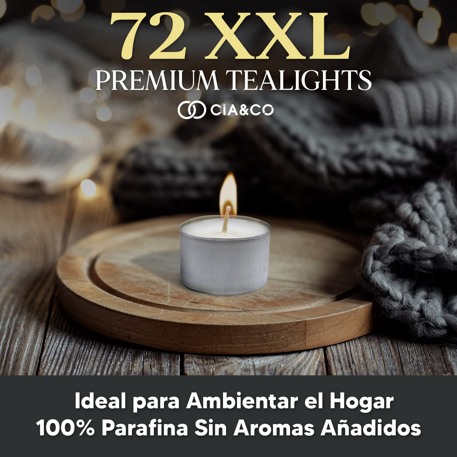 Cia&Co Pack of 108 Tea Lights 8 Hours XXL Long Lasting Round White Candles + 8 Hours Unscented and 100% Paraffin, Diameter 38 mm, Ideal Hospitality Without Odor