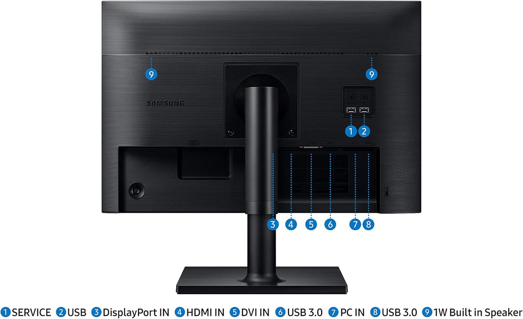 SAMSUNG FT45 Series 24-Inch WUXGA 1920 x 1200 Computer Monitor, 75Hz, IPS Panel, HDMI, DisplayPort, DVI, USB Hub, Built-in Speakers, Height Adjustable Stand, 3 Yr WRNTY (LF24T454GYNXZA),Black