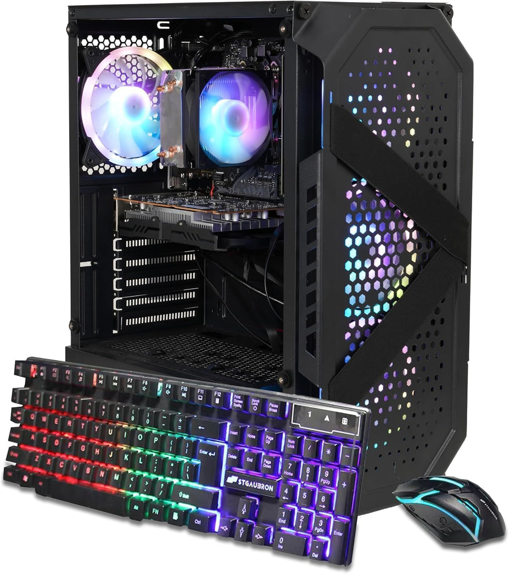 STGAubron Gaming PC Desktop Computer, Intel Core i7 up to 3.9GHz, Radeon RX 580 8G, 16G RAM, 512G SSD, WiFi 6, BT 5.0, RGB Fan x6, Windows 11 Home