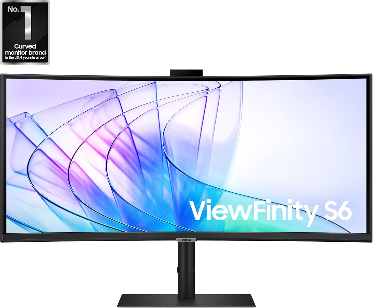 Samsung 34-Inch ViewFinity S65VC Series Ultra-WQHD Curved Computer Monitor, 100Hz, AMD FreeSync, HDR10, USB-C, Built-in Speaker, Camera, KVM Switch, Eye Care, Eco-Packaging, LS34C650VANXGO, Black