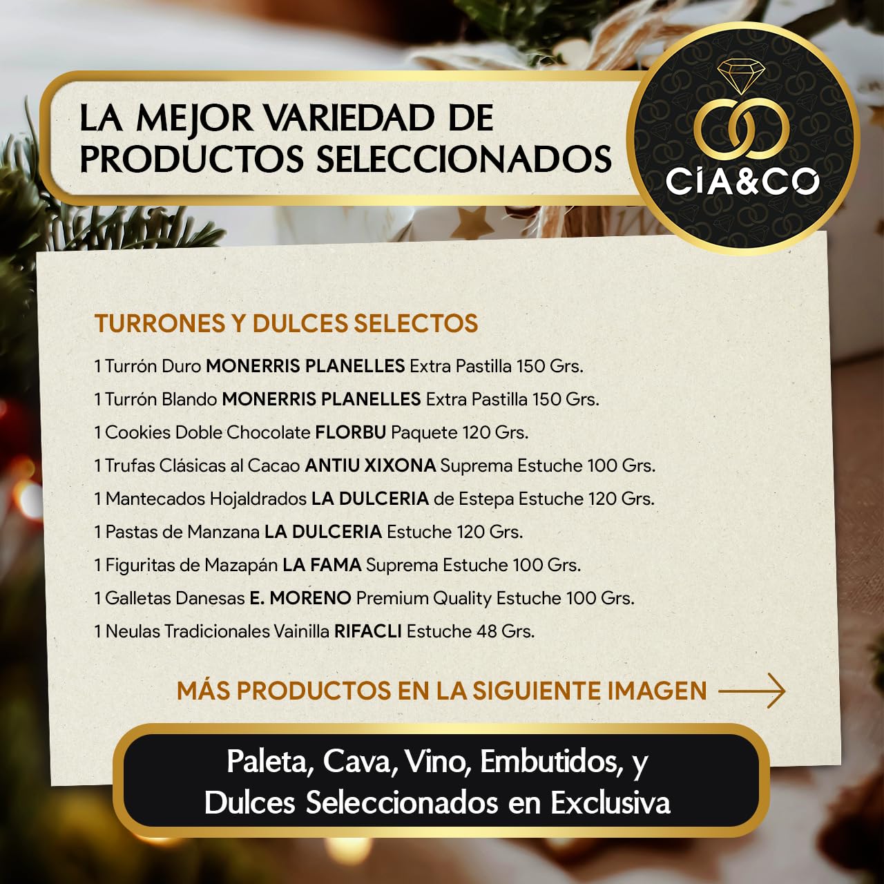 Christmas Basket with Gourmet Ham 2025 (Lot 217) · With Red and White Wine Rioja, Cava, Gin, Beer, Sweets and Iberian · Includes Customizable Card · Ideal Corporate or Family Gift