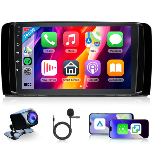 Radio de coche Android CarPlay inalámbrica 2G + 64G para Mercedes Benz Clase R W251 R280 R300 R320 R350 R63 2005-2017, radio de 9 pulgadas con Android Auto Navi GPS WiFi Bluetooth FM/RDS/SWC cámara trasera 