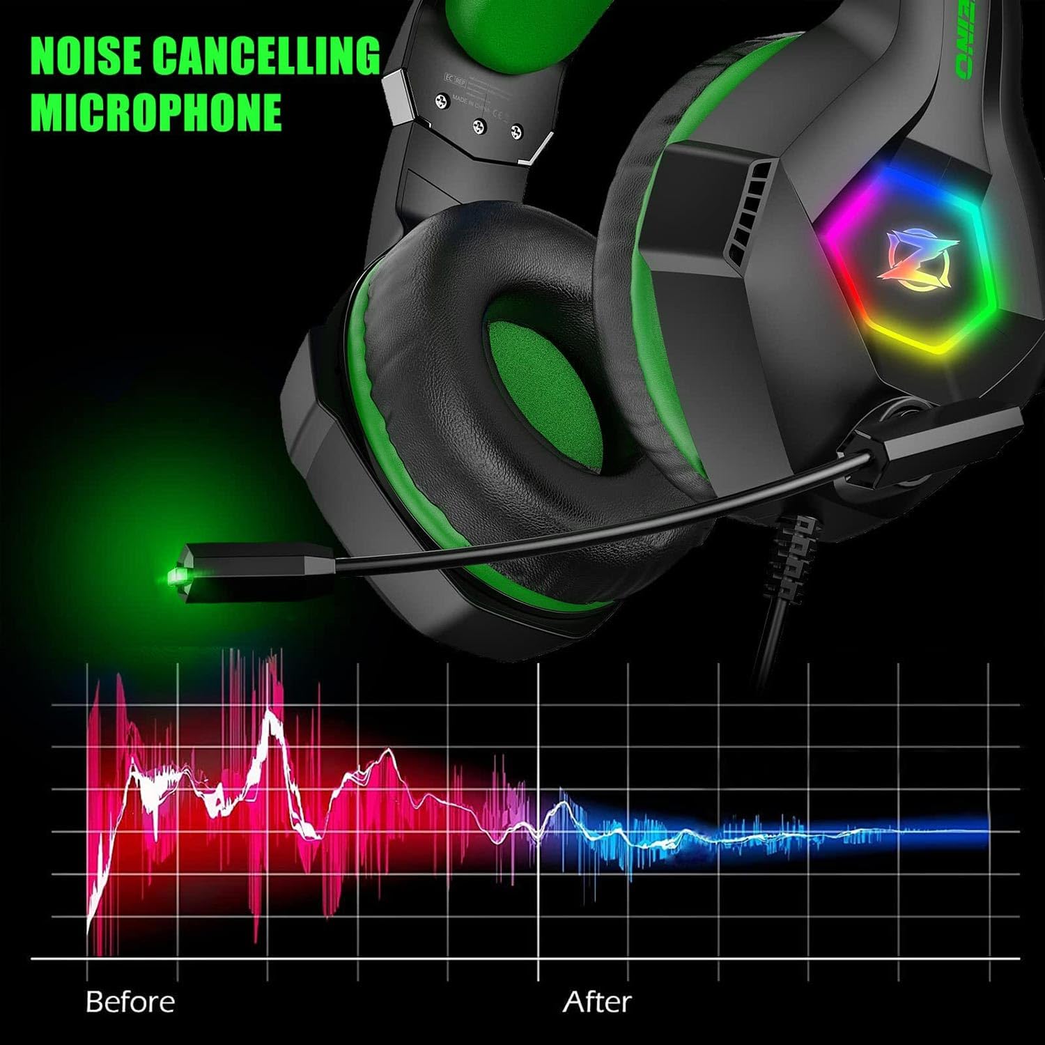 Gaming headset, gaming headset with rotating microphone, RGB light, premium stereo, lightweight comfortable earmuffs, for PS4 PS5 Xbox PC Switch Tablet Laptop 