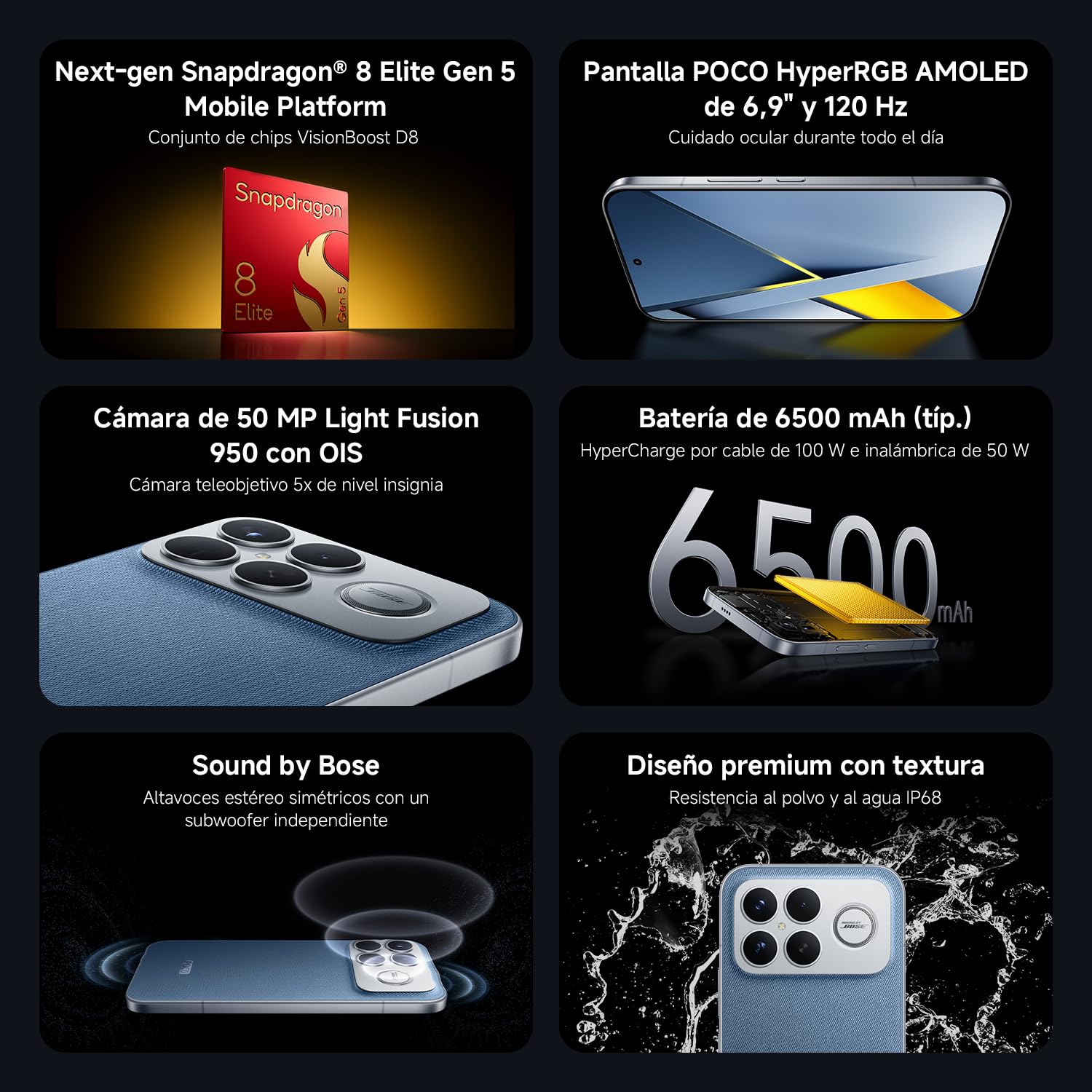 XIAOMI POCO F8 Ultra Smartphone 16+512GB, 6.85" 120Hz AMOLED Display, Snapdragon 8 Elite Gen 5, Hypercharge 100W Charging and 50W Wireless, Charger Not Included, Denim Blue (ES Version)